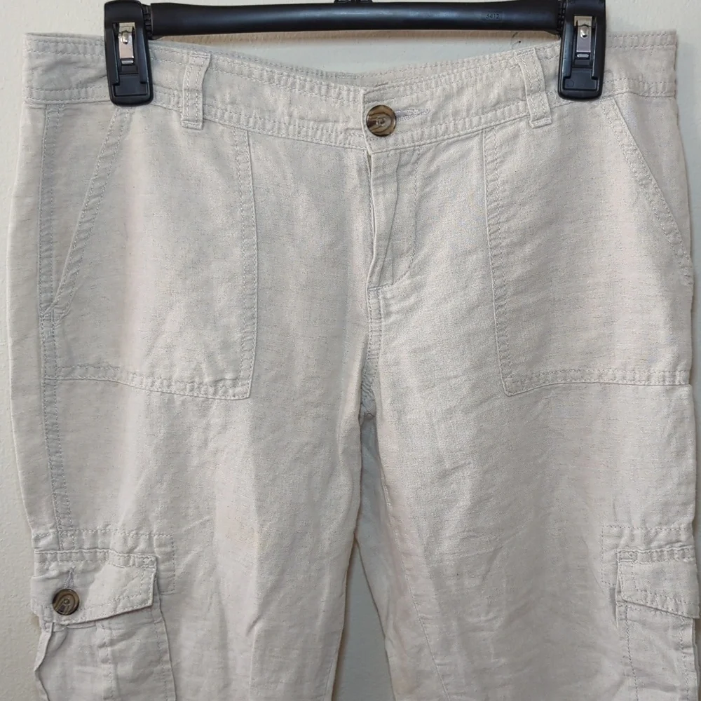 Banana Republic Martin Fit Cargo Pants Cream Linen-blend Cropped Cuffed Size 6P
